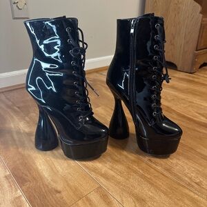 Black Patent Leather Platform Ankle Boots